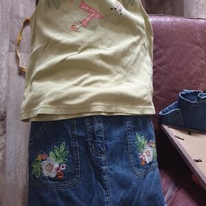 3 pcs Gymboree. Coral Shorts with Palm Tree, Jean Skirt and top.